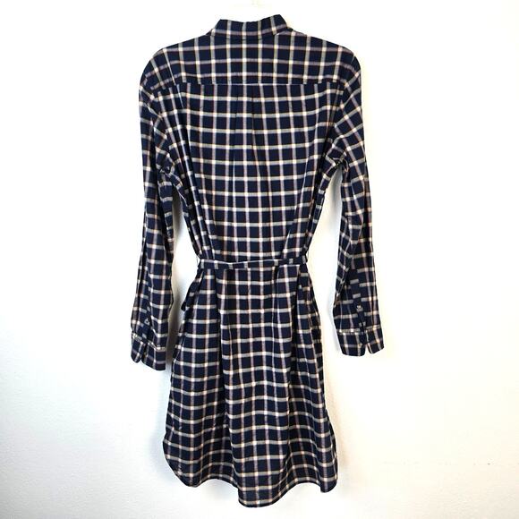 L.L.Bean Signature Essential Button Front Shirt Dress 14 R Navy Multi Plaid NEW - Picture 2 of 12